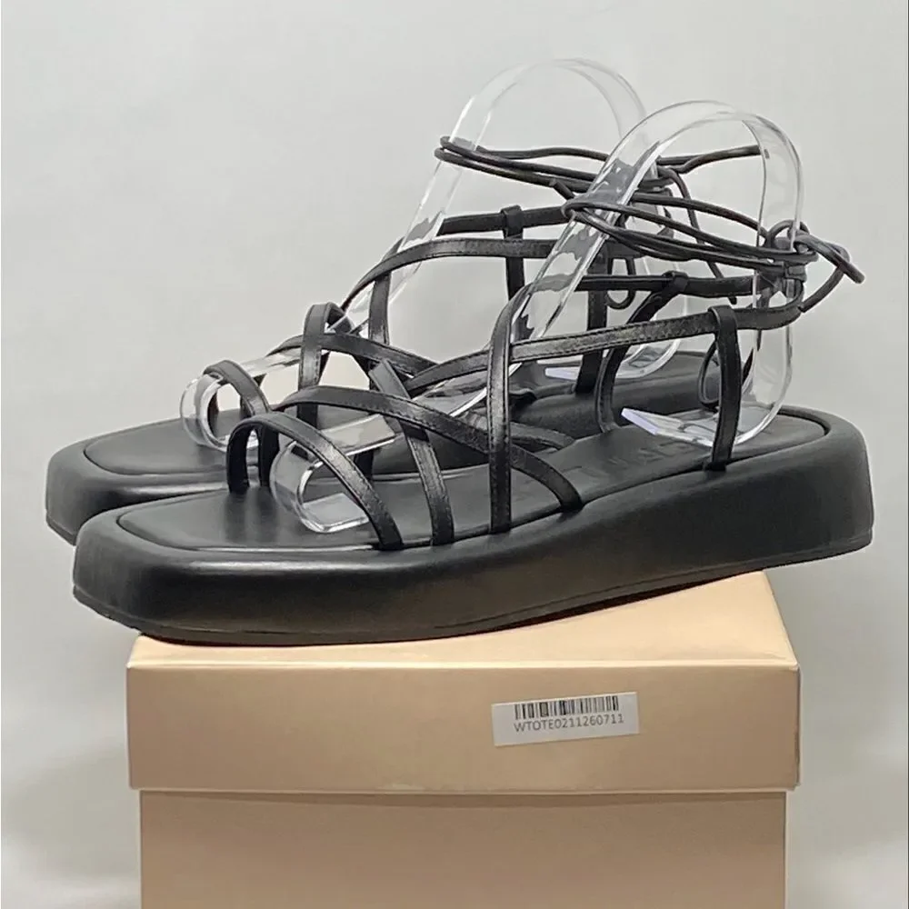 Loeffler Randall Beau Black Wrap Platform Sandal size 9
